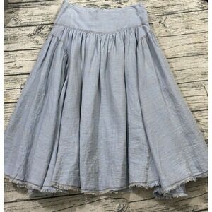 Yuvita Womens M 100% Linen Pleated Boho Lagenlook Prairie Skirt Flowy